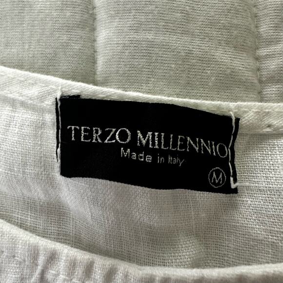 TERZO MILLENNIO Womens Top Medium White Linen Crochet Trim Summer Made in Italy - Picture 5 of 11